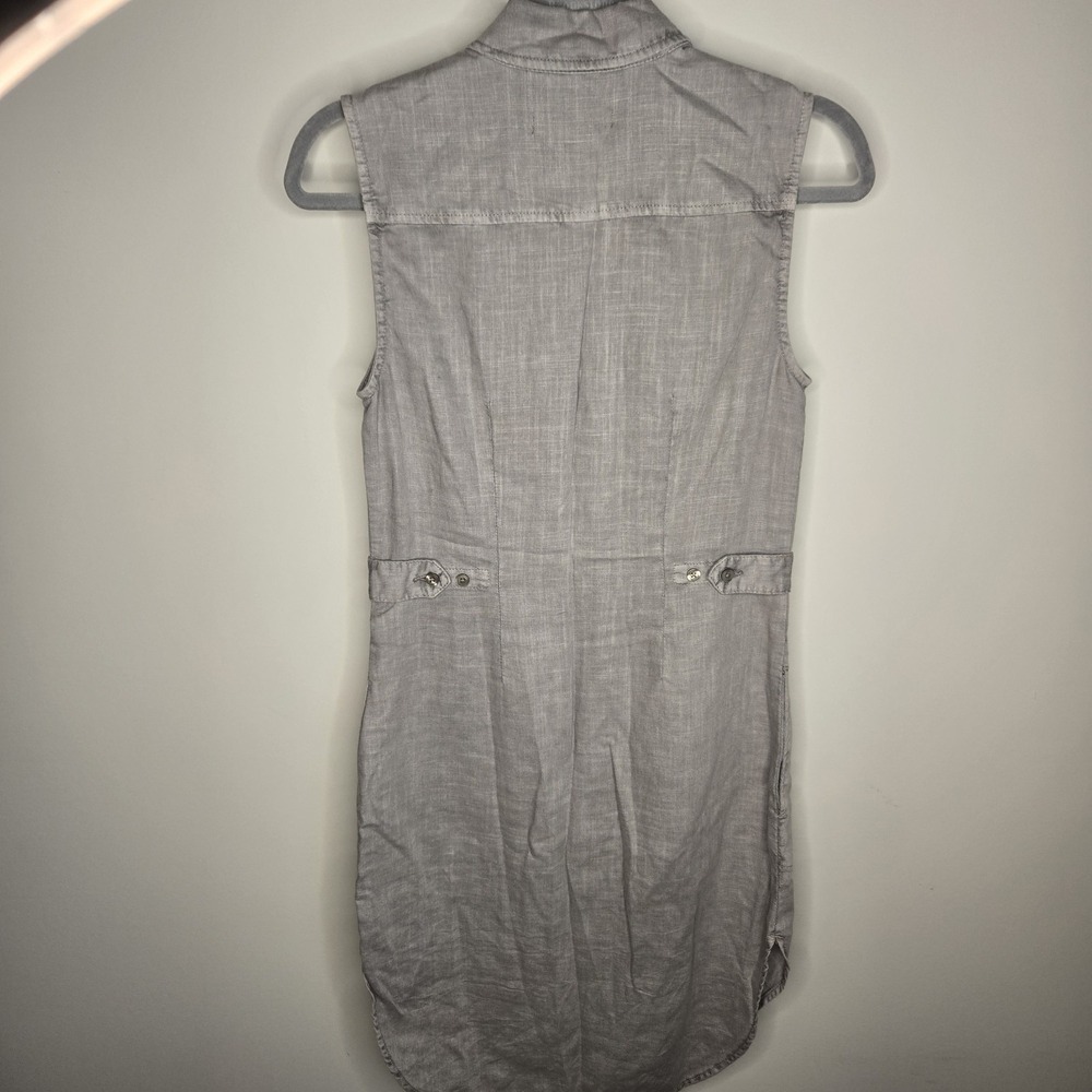 Level 99 Gray Military Grunge Linen Blend Shirt Dress Sz XS Button Up Mini - Picture 7 of 11